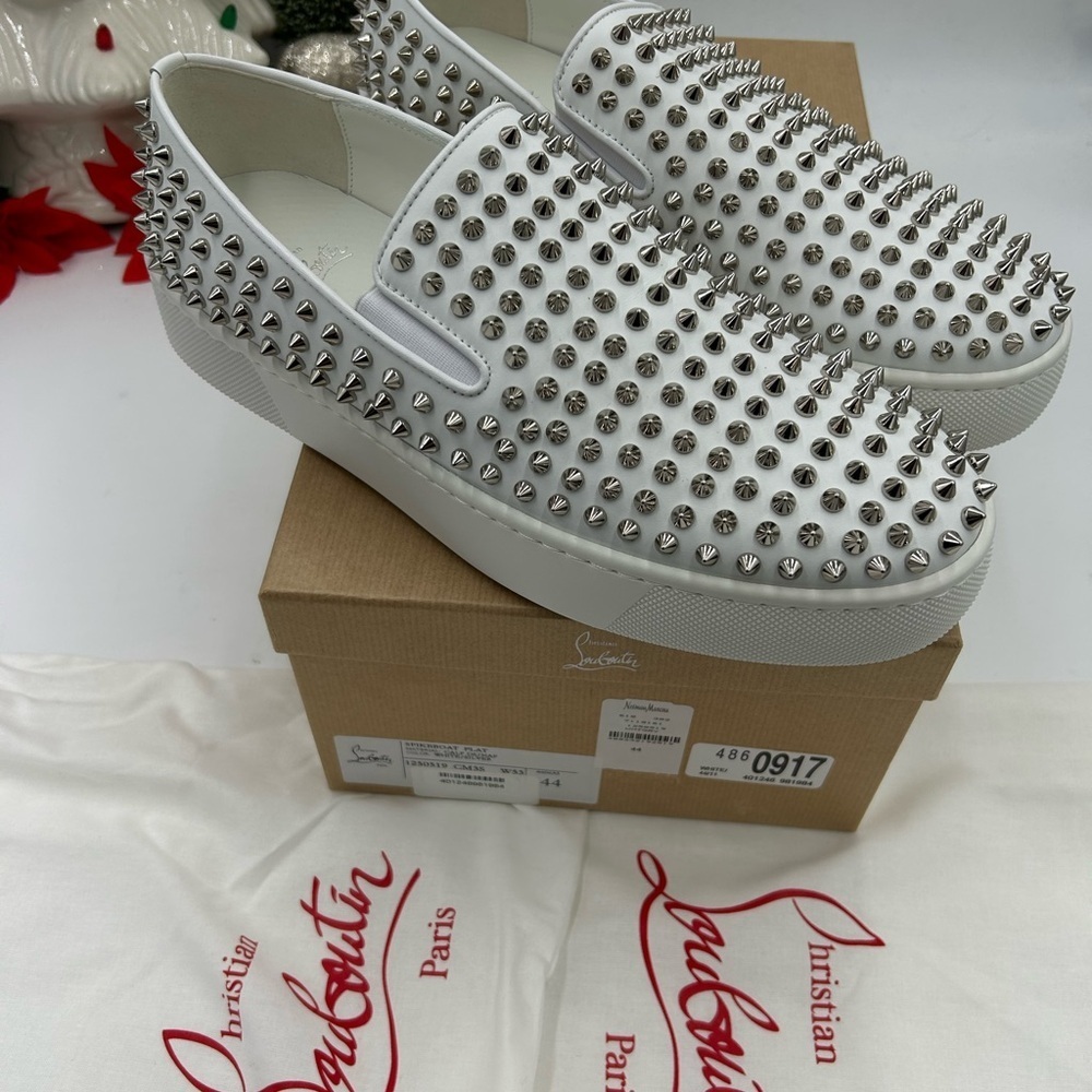 Men's Christian Louboutin roller boat spike slip on sneakers size 44 made Italy - Picture 9 of 11